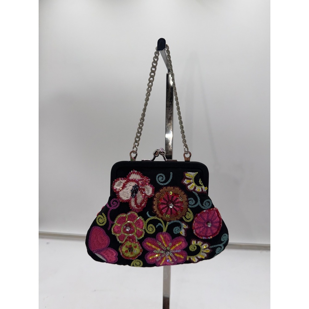 Vera Bradley 25 Years Anniversary Floral Beaded Embroidered Kiss Lock Clutch Bag